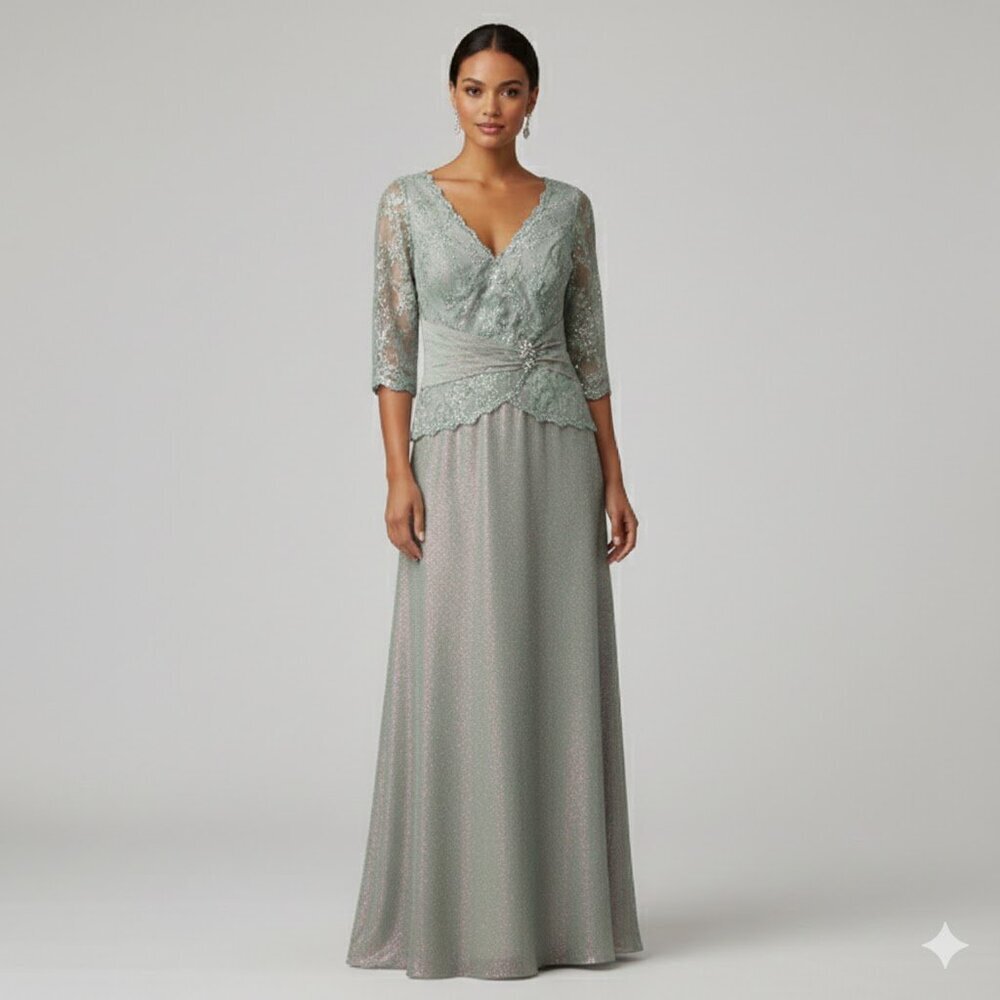 Shimmer Organza Formal Gown with Lace Top